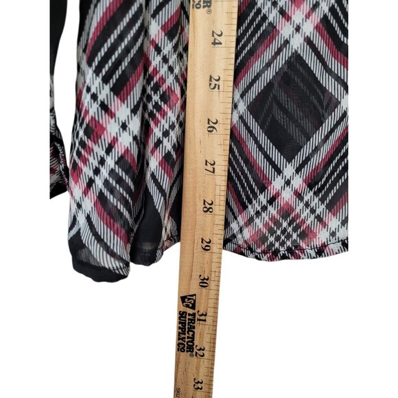 Lane Bryant Size 22/24 Black Plaid Ruffle Front Babydoll Blouse Top Sheer Preppy - Picture 5 of 13